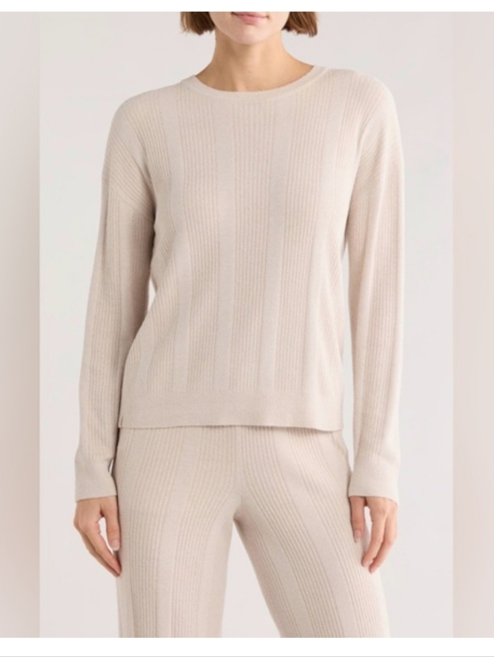 Barefoot Dreams Cozy Chic Ultra Cream Ribbed Knit Loungewear Set Womens S/S Tall
